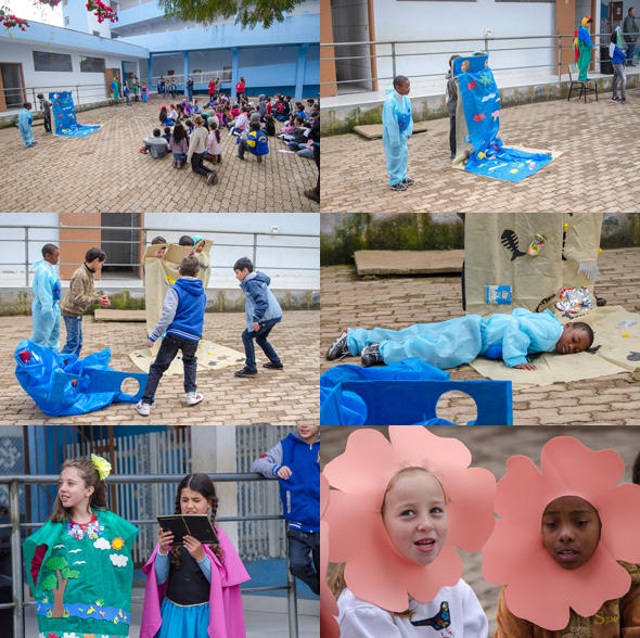 Bom Jardim de MInas - E.M. Monsenhor Nardy Teatro realizado pelas turmas do 4º ano do E F em homenagem à equipe de educação ambiental do projeto peixes de água doce".